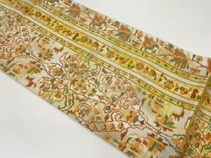 縞に抽象草花模様織出し袋帯